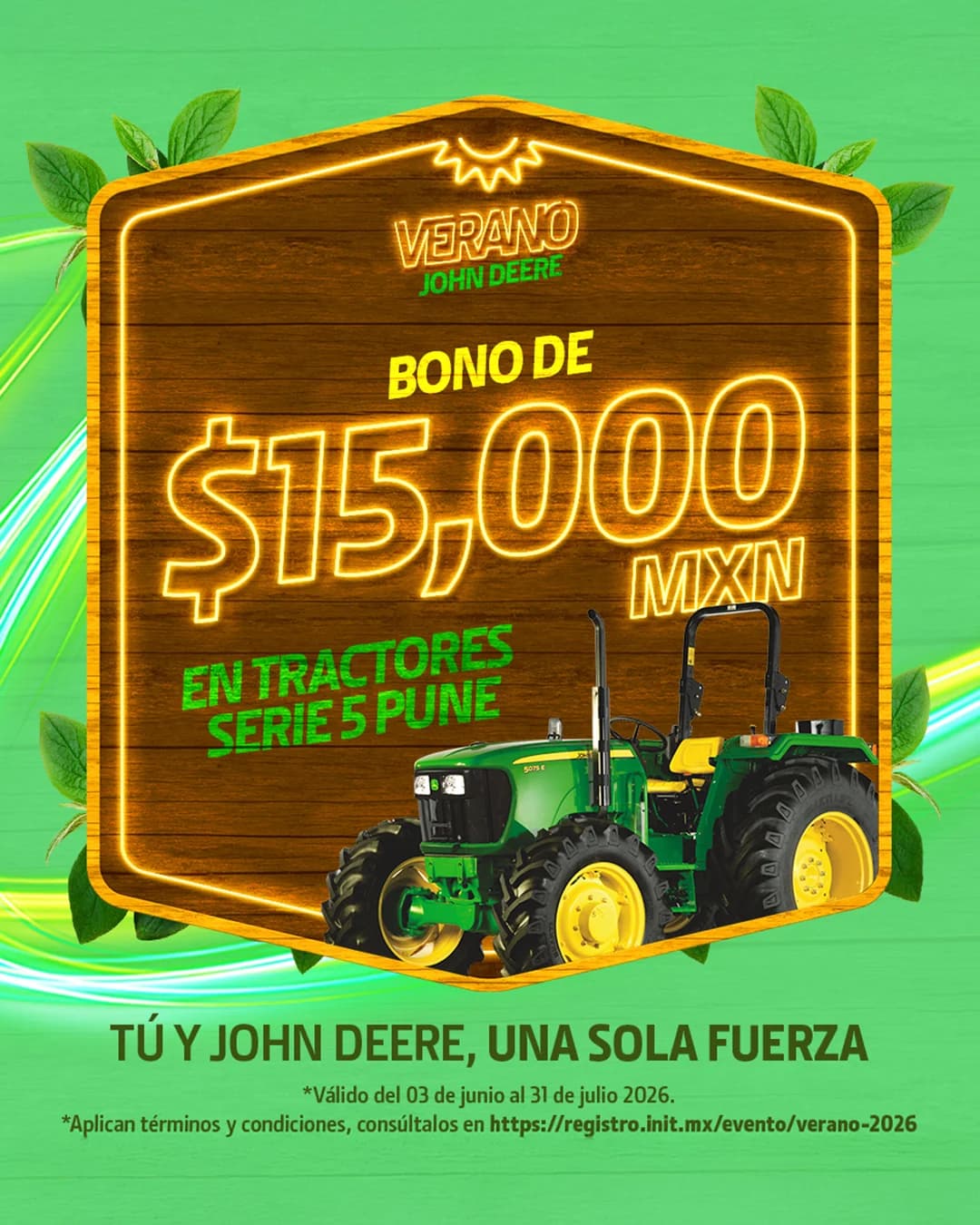 Promoción agrícola de bono para tractores John Deere Serie 5