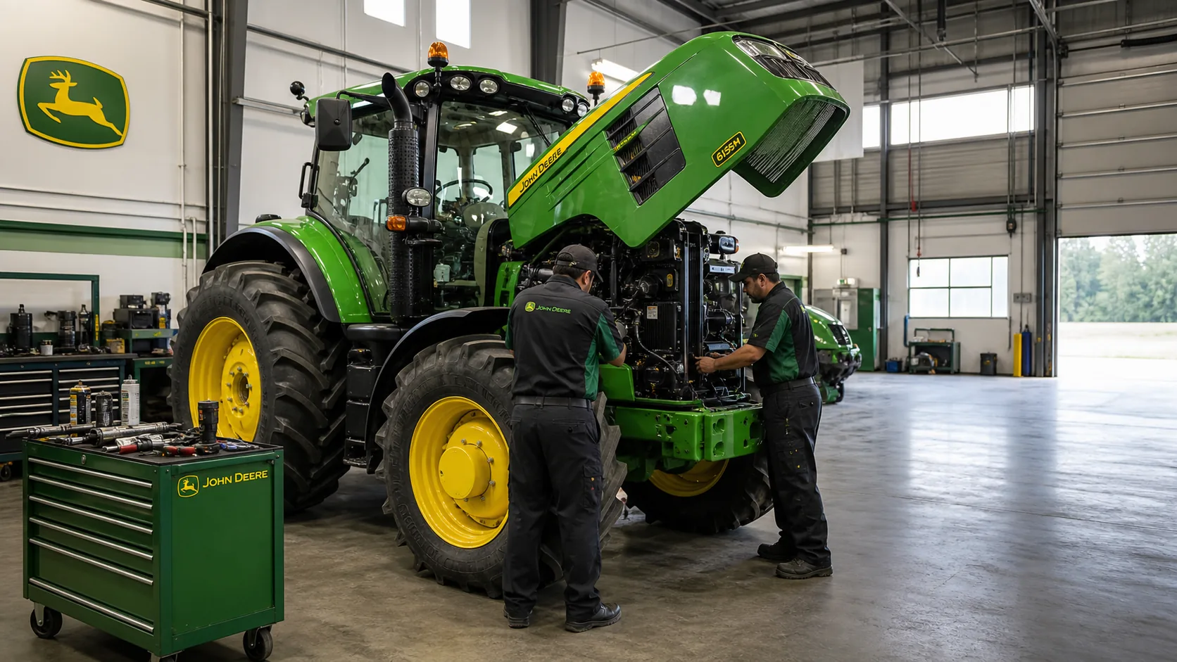 Tractor John Deere en taller de servicio especializado